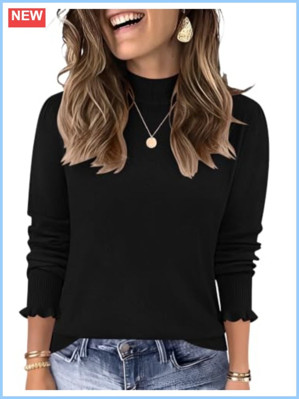 Mock Neck Long Sleeve Wool Blend Knit Pullover Sweater